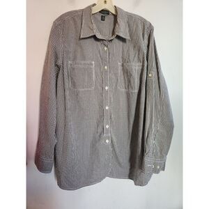 LRL Ralph Lauren Women Grey & White Gingham Print 100% Cotton Blouse size 2X